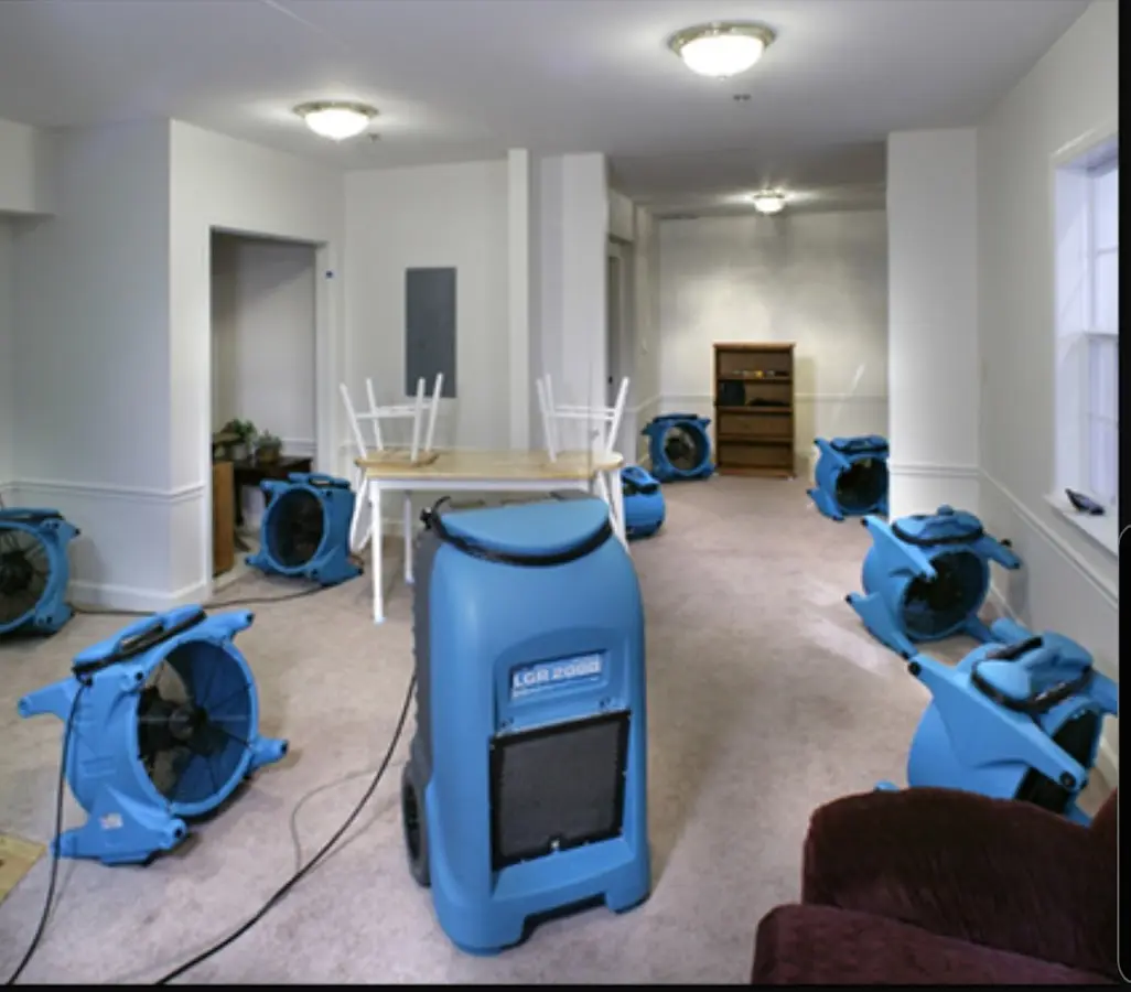 Air movers and dehumidifier setup for Water Damage Restoration in Hickory Hills